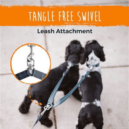 Double Dog Leash, No Tangle Adjustable Split Lead for Two Dogs | Fits 0-100 Lb, 16-24 in Range, Reflective Stitching, Waterproof, Neoprene Padded Handle