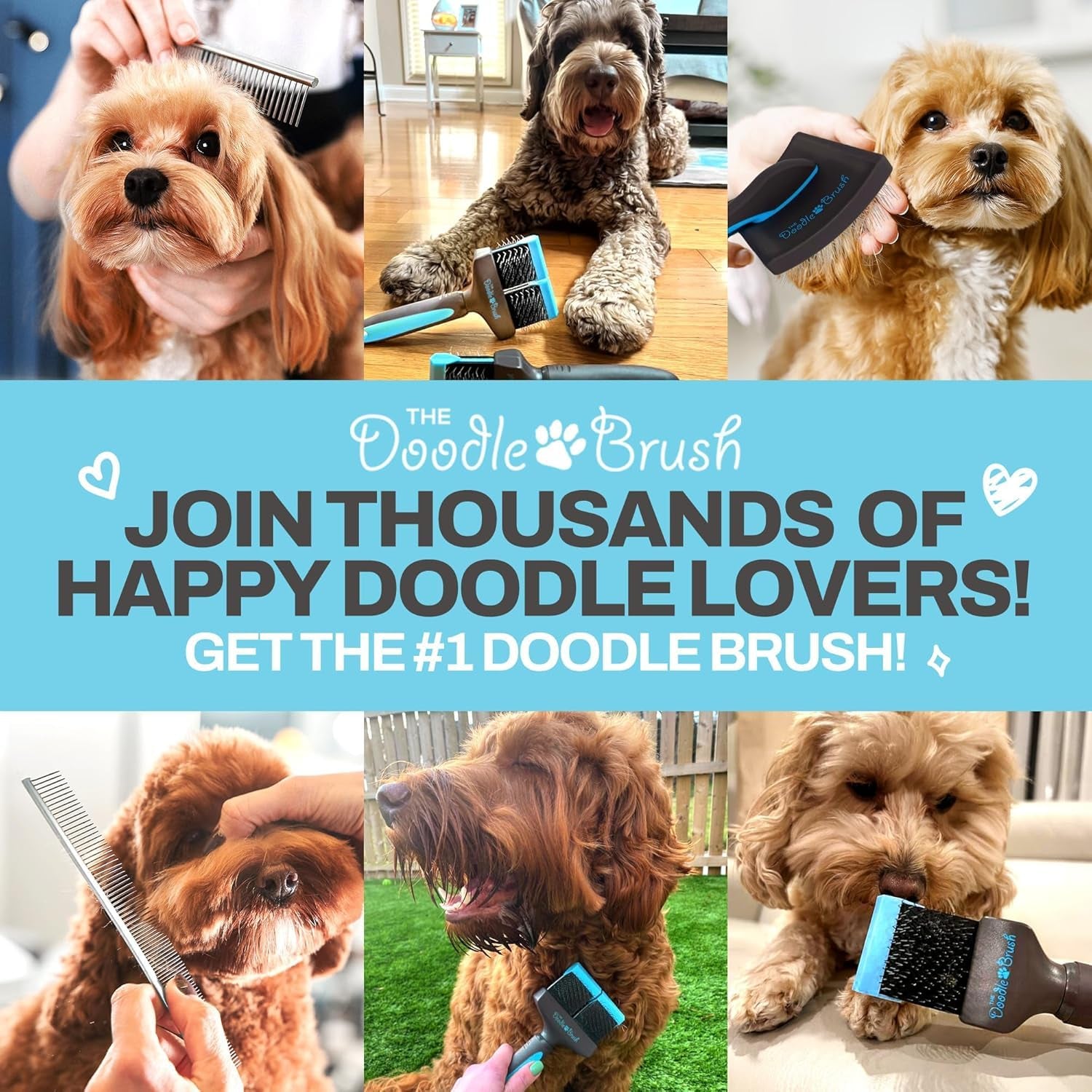 Slicker Dog Brushes Curly Coat Detangler, Double Head | Flexible Grooming Brush, Ergonomic Handle, Goldendoodle, Cockapoo, Cavapoo, Dematting Dogs, Removes Mats and Tangles