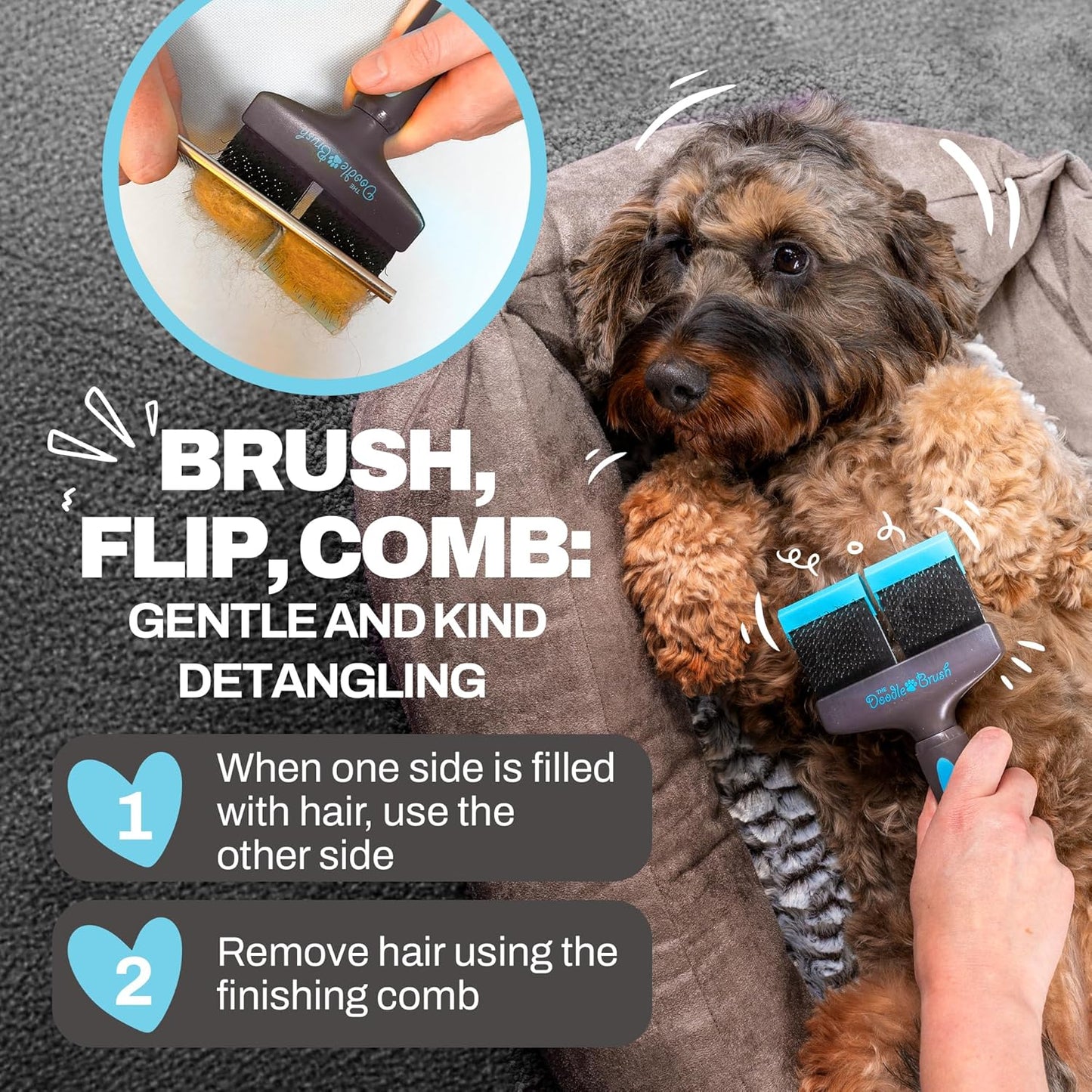 Slicker Dog Brushes Curly Coat Detangler, Double Head | Flexible Grooming Brush, Ergonomic Handle, Goldendoodle, Cockapoo, Cavapoo, Dematting Dogs, Removes Mats and Tangles