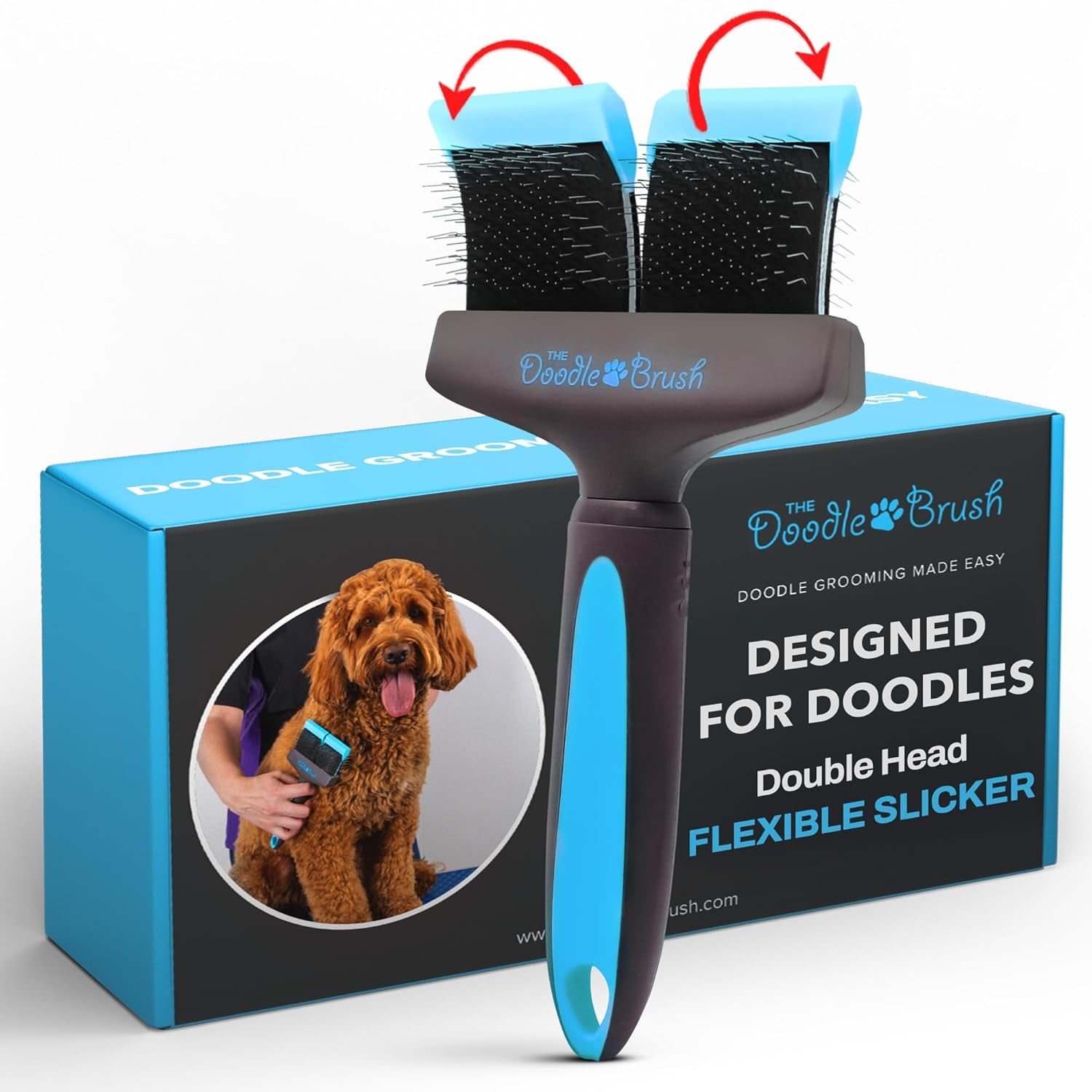 Slicker Dog Brushes Curly Coat Detangler, Double Head | Flexible Grooming Brush, Ergonomic Handle, Goldendoodle, Cockapoo, Cavapoo, Dematting Dogs, Removes Mats and Tangles