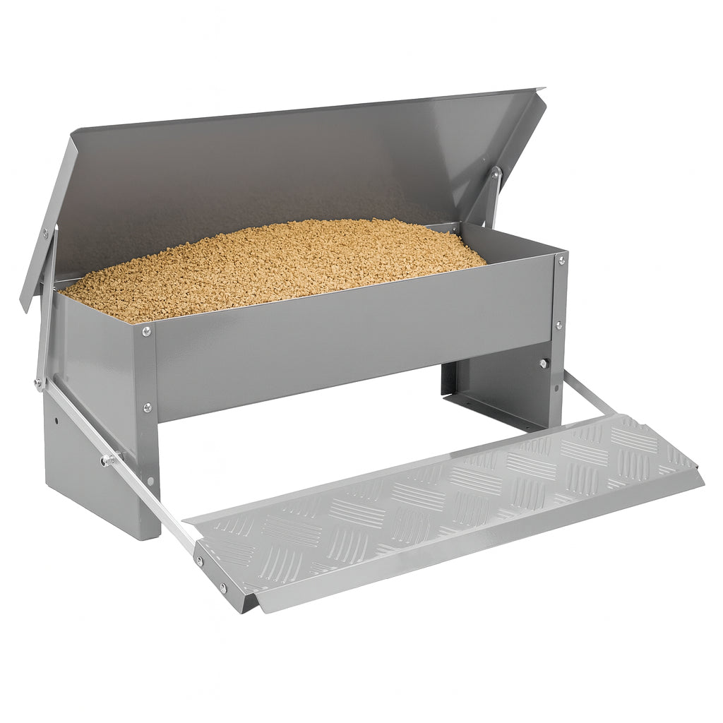 5KG AUTOMATIC OUTDOOR CHICKEN COOP FEEDER DUCK GOOSE PHEASANT TREADLE TROUGH
