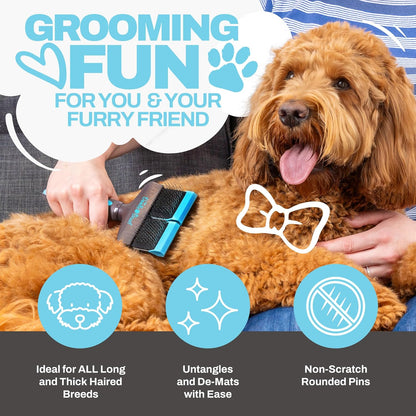 Slicker Dog Brushes Curly Coat Detangler, Double Head | Flexible Grooming Brush, Ergonomic Handle, Goldendoodle, Cockapoo, Cavapoo, Dematting Dogs, Removes Mats and Tangles