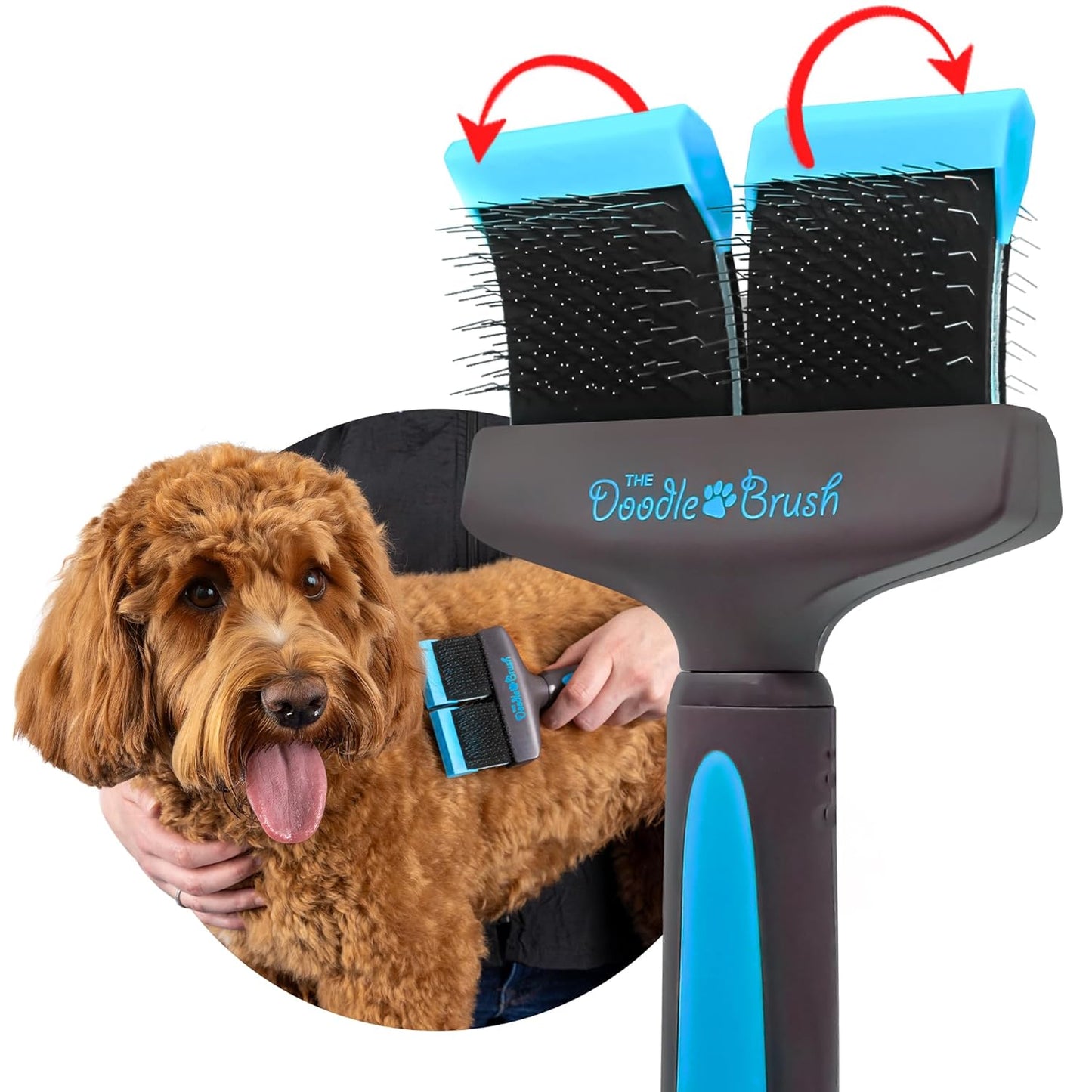 Slicker Dog Brushes Curly Coat Detangler, Double Head | Flexible Grooming Brush, Ergonomic Handle, Goldendoodle, Cockapoo, Cavapoo, Dematting Dogs, Removes Mats and Tangles